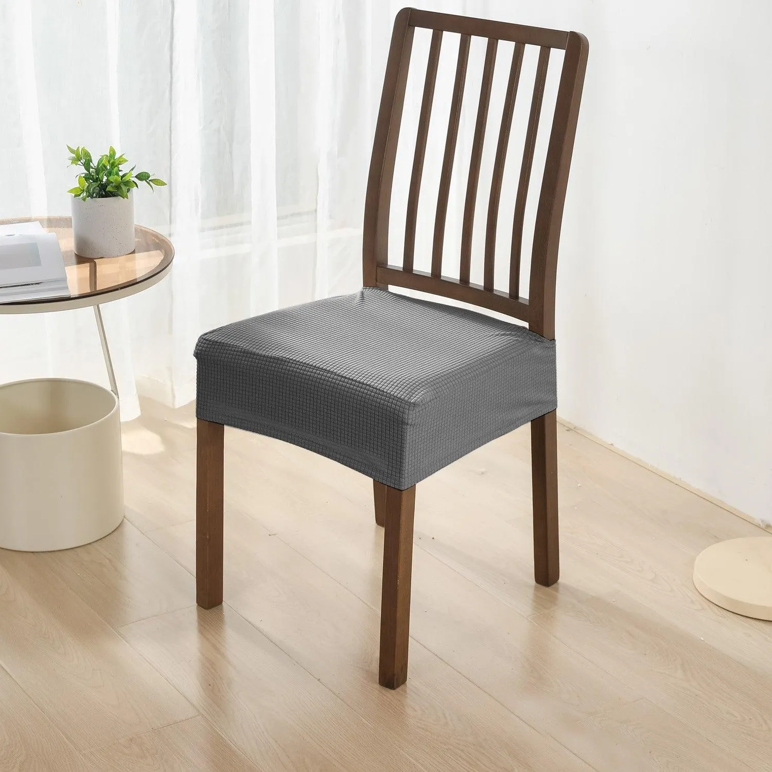 100% Waterproof Jacquard Dining Chair Seat Cushion Cover, Light Grey