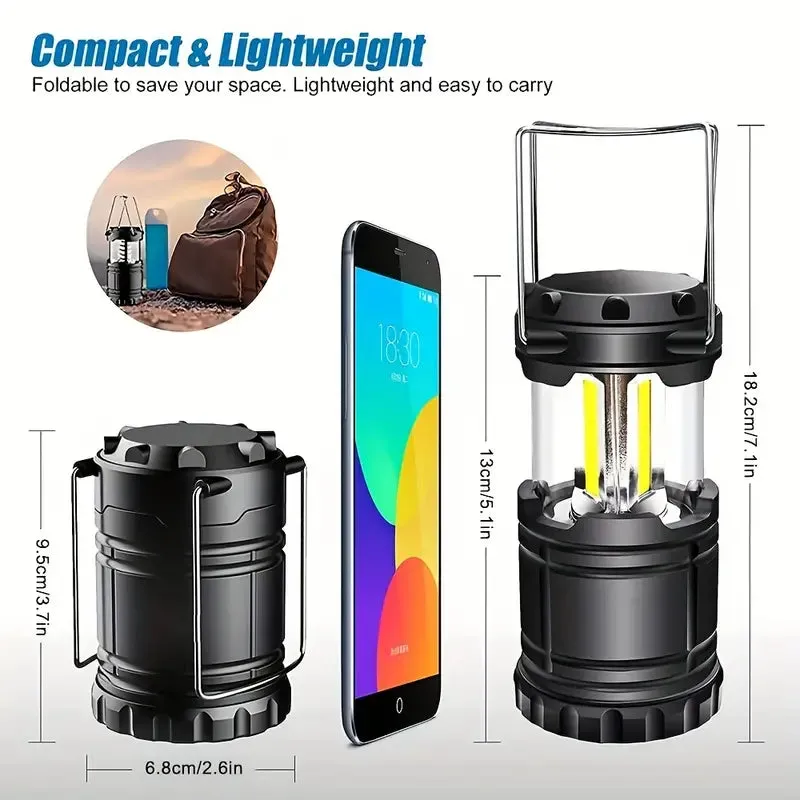 2-Pieces: Super Bright LED Camping Lantern - Portable and Collapsible Emergency Flashlight with Battery Power