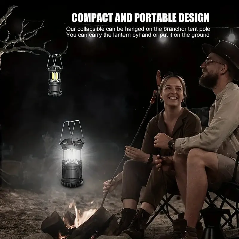 2-Pieces: Super Bright LED Camping Lantern - Portable and Collapsible Emergency Flashlight with Battery Power
