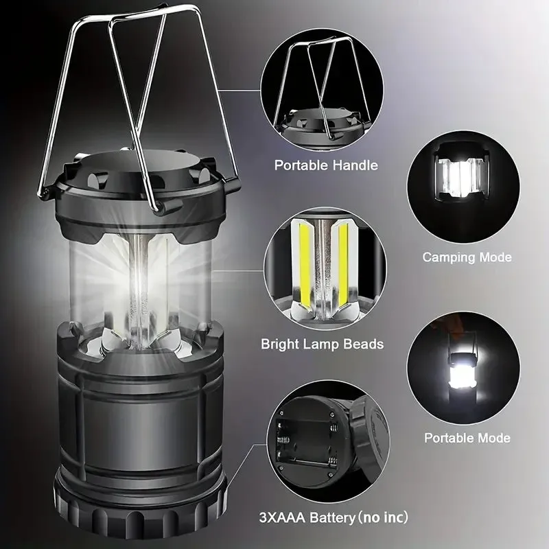 2-Pieces: Super Bright LED Camping Lantern - Portable and Collapsible Emergency Flashlight with Battery Power