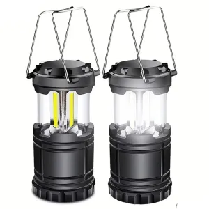 2-Pieces: Super Bright LED Camping Lantern - Portable and Collapsible Emergency Flashlight with Battery Power