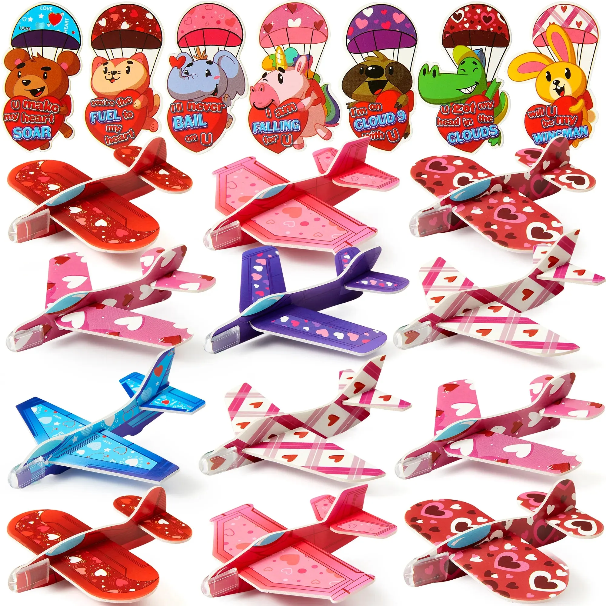 28Pcs Kids Valentines Cards with Foam Airplanes-Classroom Exchange Gifts