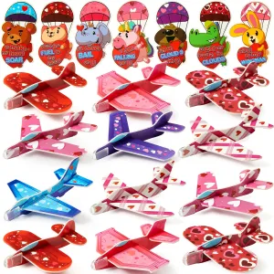 28Pcs Kids Valentines Cards with Foam Airplanes-Classroom Exchange Gifts