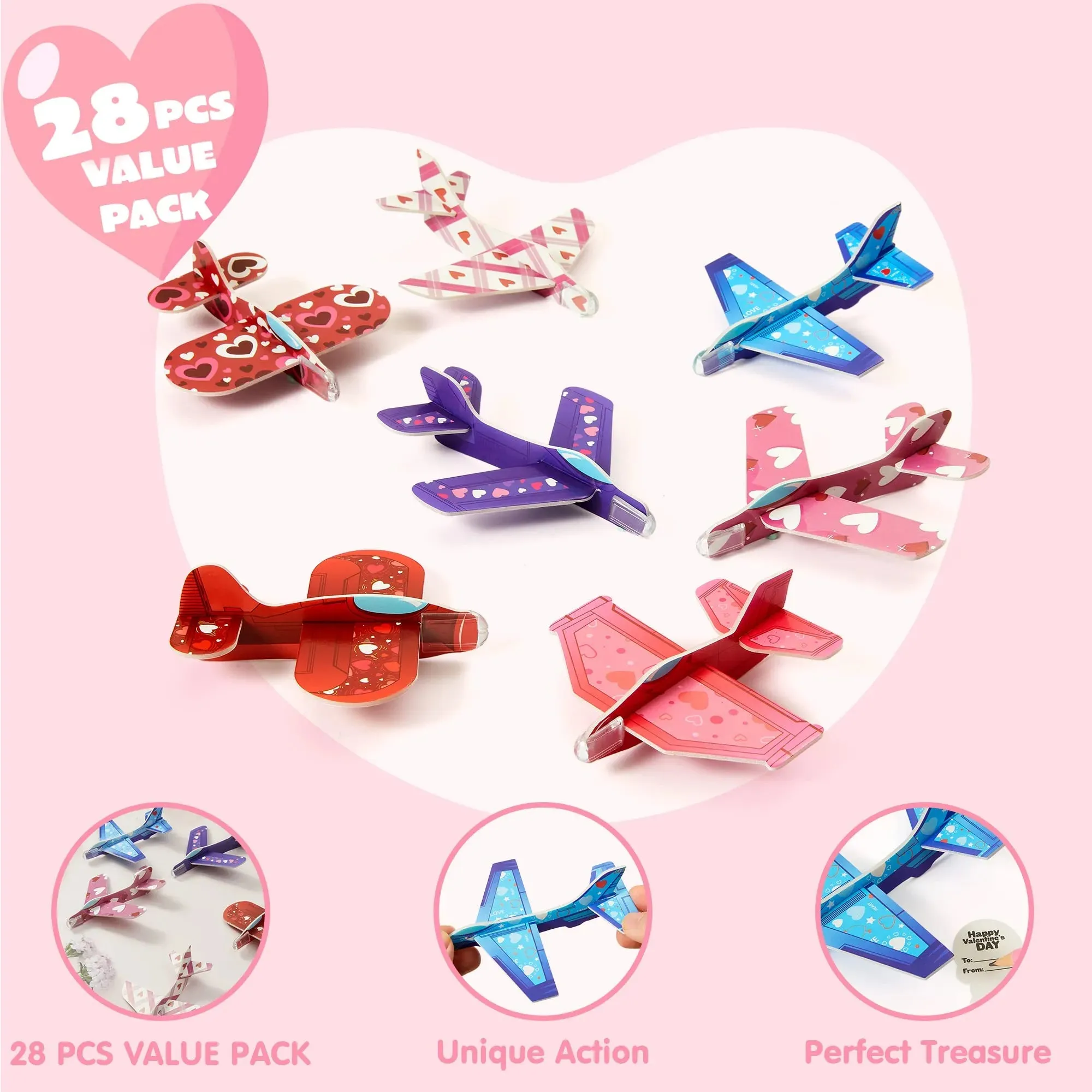 28Pcs Kids Valentines Cards with Foam Airplanes-Classroom Exchange Gifts