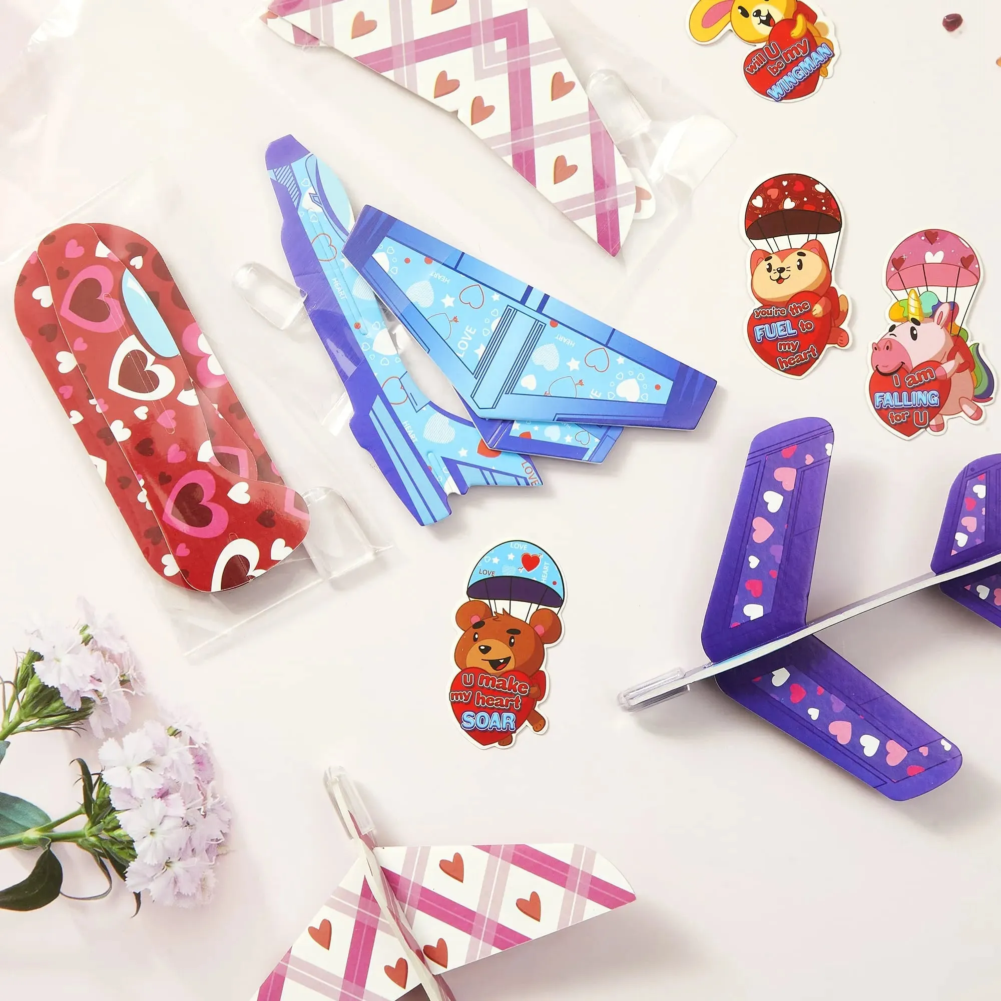28Pcs Kids Valentines Cards with Foam Airplanes-Classroom Exchange Gifts
