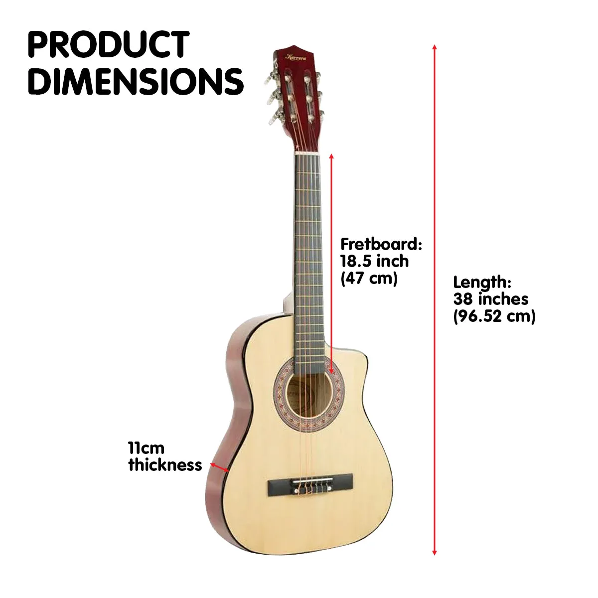 38in Cutaway Acoustic Guitar with guitar bag - Natural