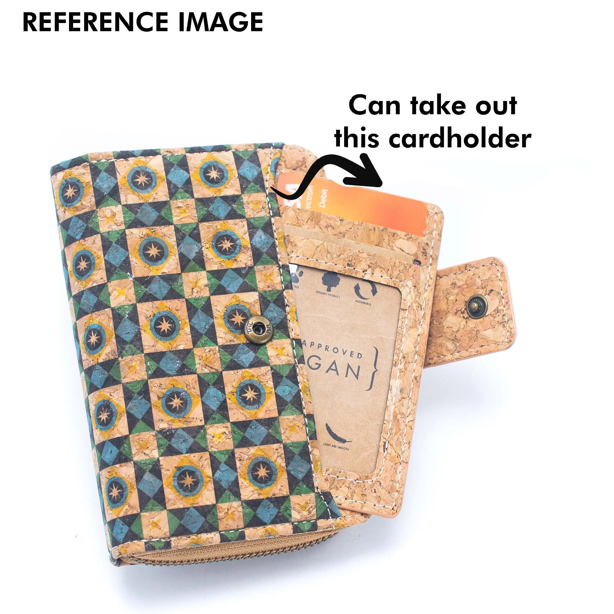6 Natural Cork card holder Wallets with Floral Print Patterns BAGD-520(6 Units)