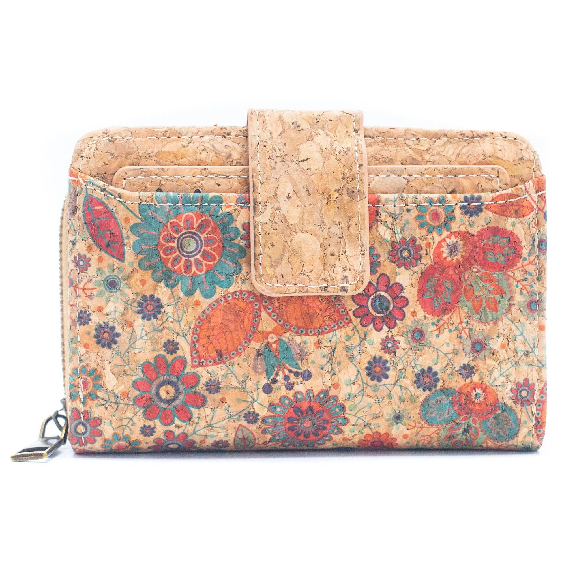 6 Natural Cork card holder Wallets with Floral Print Patterns BAGD-520(6 Units)