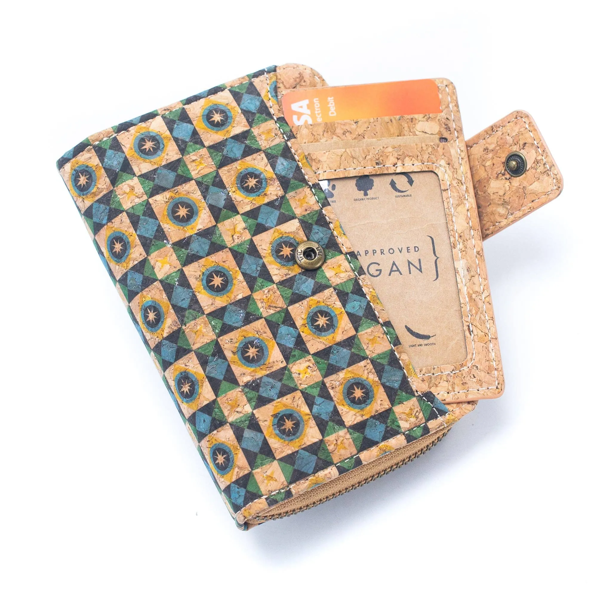 6 Natural Cork card holder Wallets with Floral Print Patterns BAGD-520(6 Units)