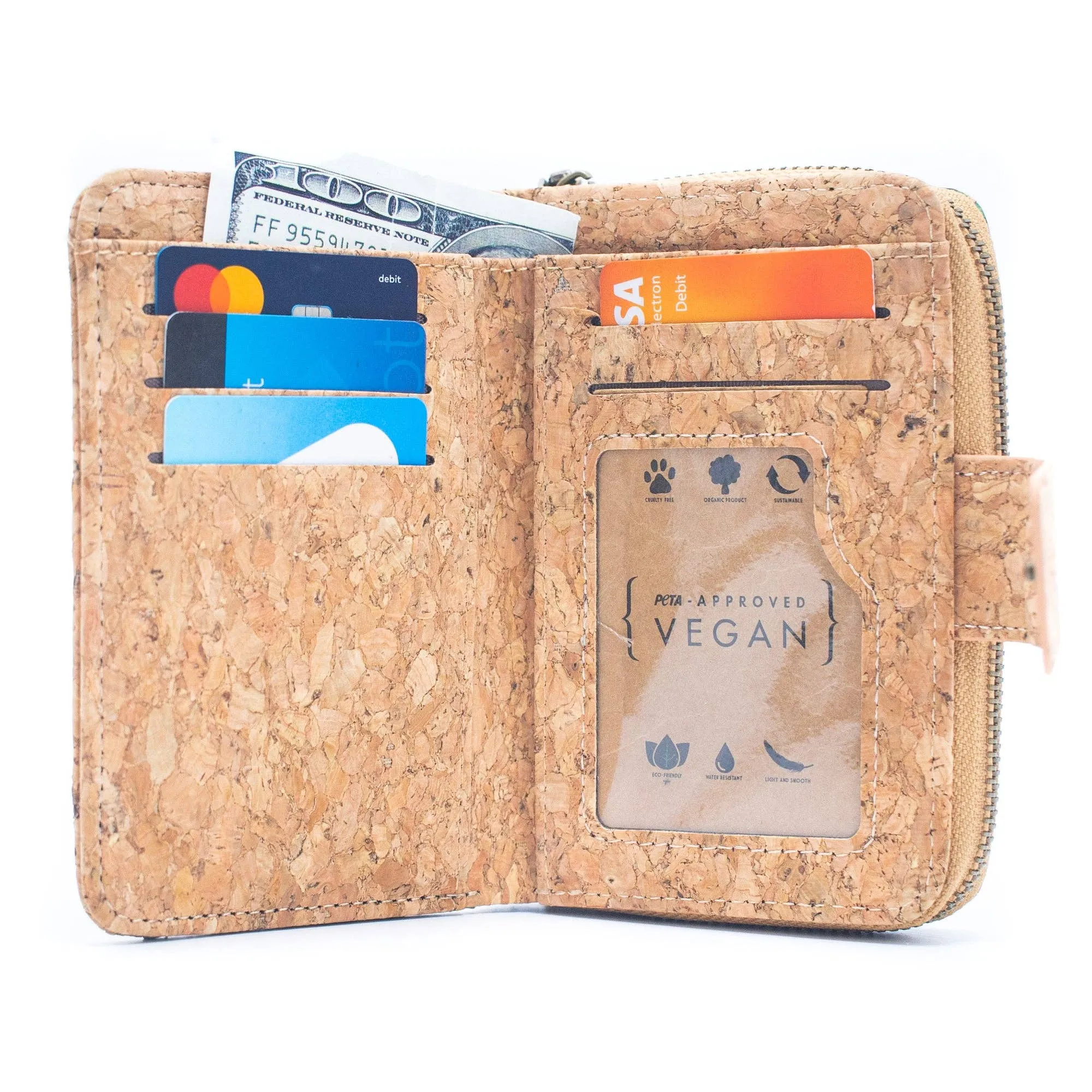 6 Natural Cork card holder Wallets with Floral Print Patterns BAGD-520(6 Units)