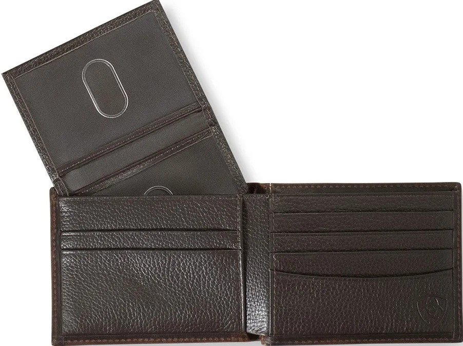 Ariat Men's Bi-Fold Distressed Leather Wallet with American Flag