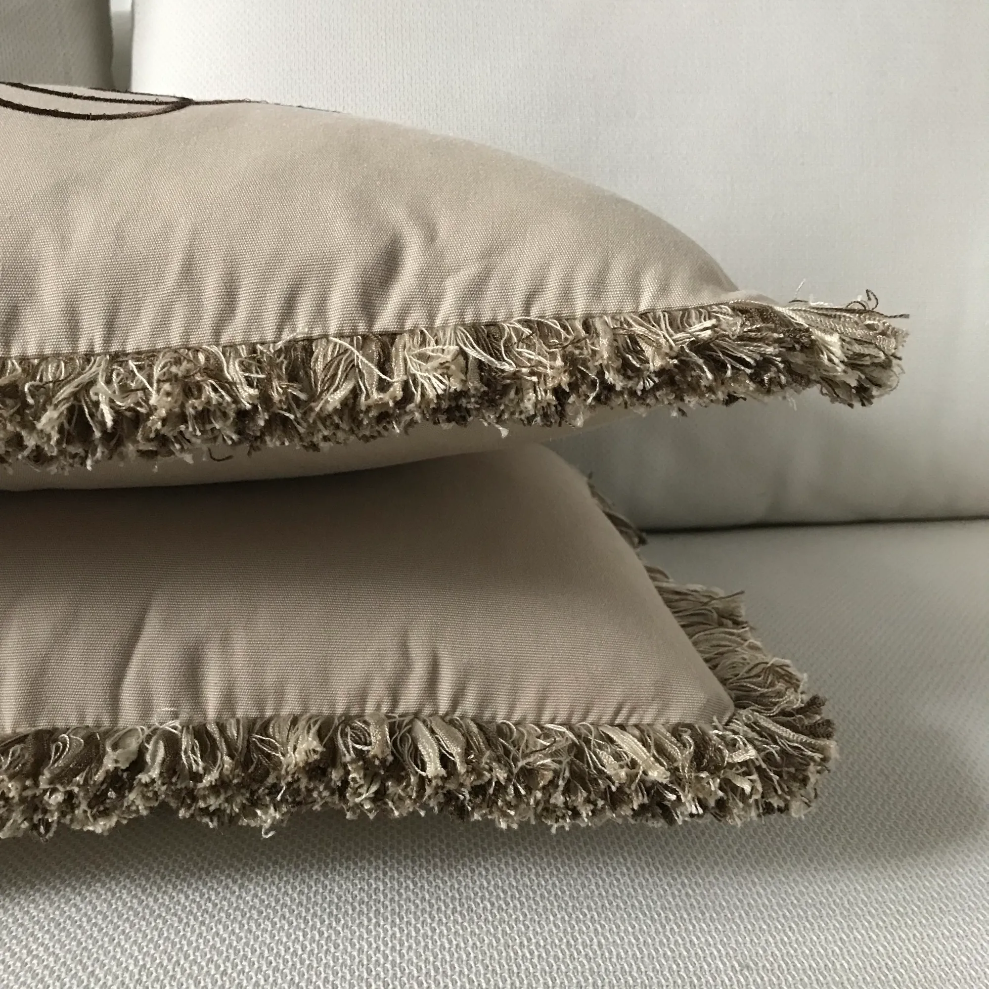 Beige Hand-Painted Botanical Outdoor Throw Pillow Cover 18x18