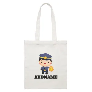 Birthday Police Officer Boy In Suit Addname White Canvas Bag
