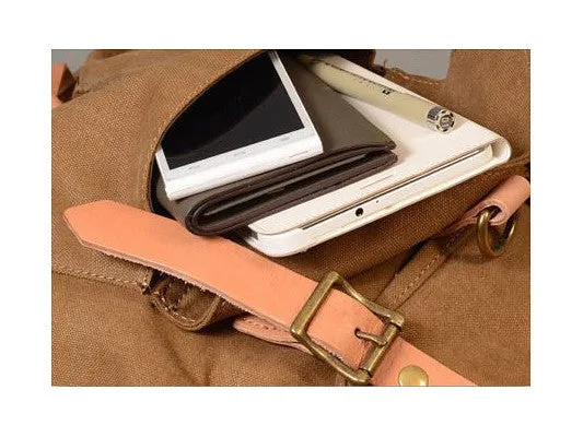 Brown Canvas & Leather Casual Student Laptop Backpack