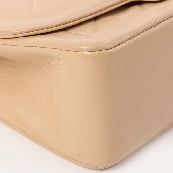 Chanel Around 1990 Made Edge Design Flap Turn-Lock Chain Bag Beige
