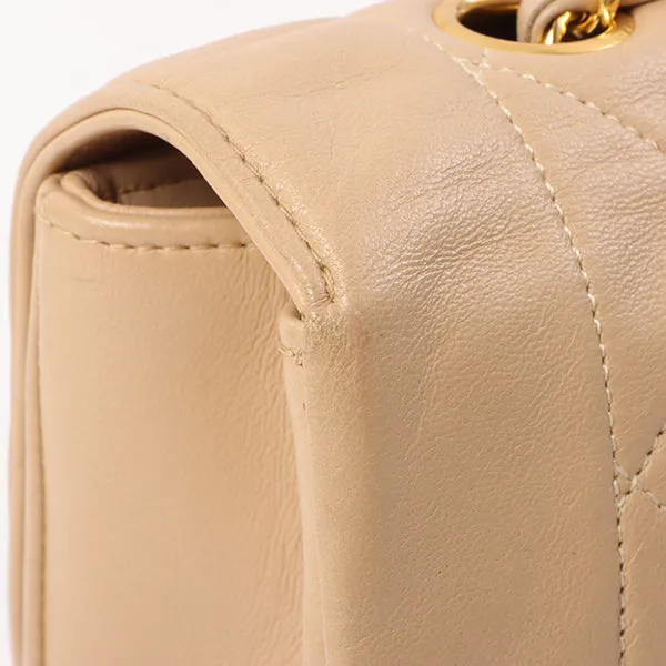 Chanel Around 1990 Made Edge Design Flap Turn-Lock Chain Bag Beige