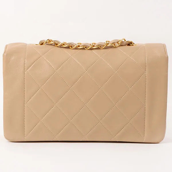 Chanel Around 1990 Made Edge Design Flap Turn-Lock Chain Bag Beige
