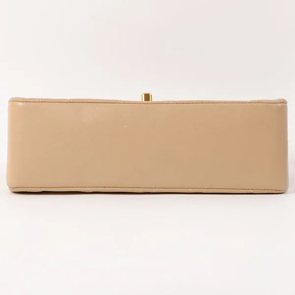 Chanel Around 1990 Made Edge Design Flap Turn-Lock Chain Bag Beige