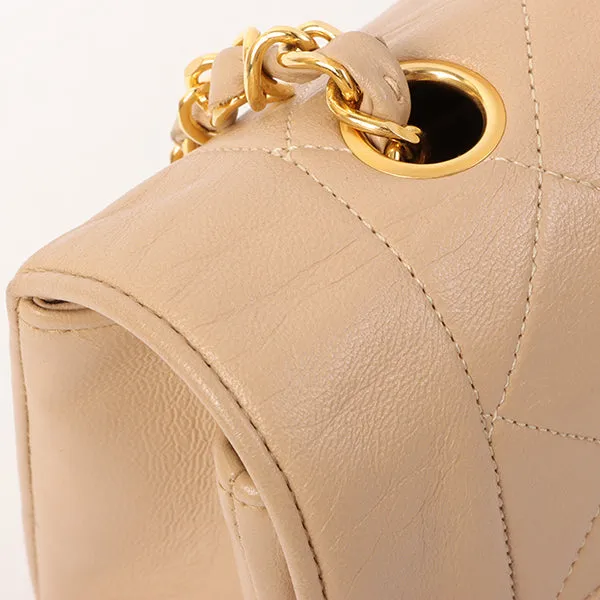 Chanel Around 1990 Made Edge Design Flap Turn-Lock Chain Bag Beige