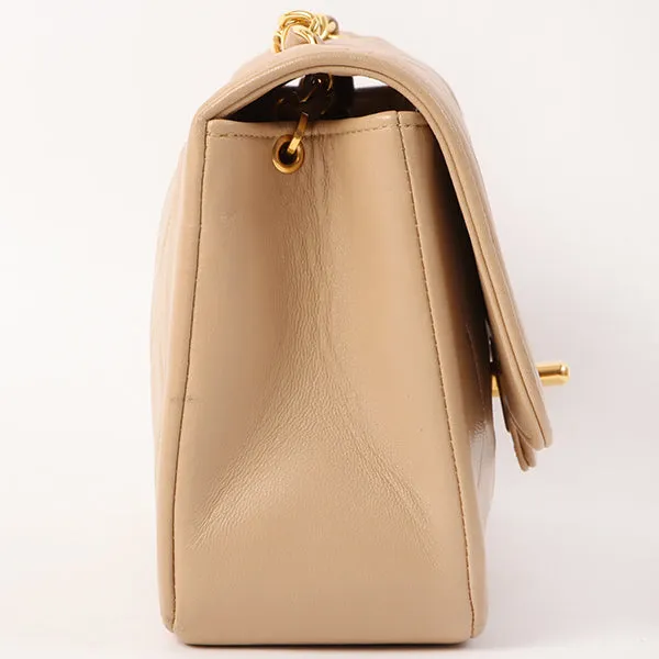 Chanel Around 1990 Made Edge Design Flap Turn-Lock Chain Bag Beige