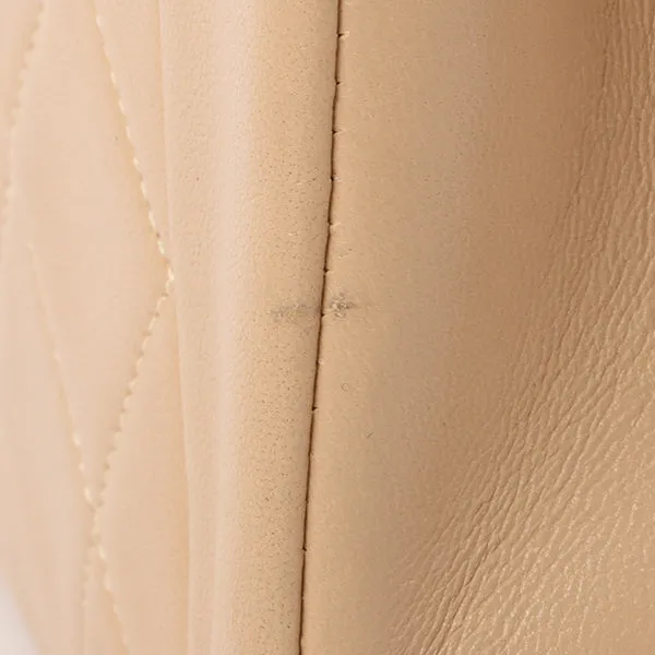 Chanel Around 1990 Made Edge Design Flap Turn-Lock Chain Bag Beige