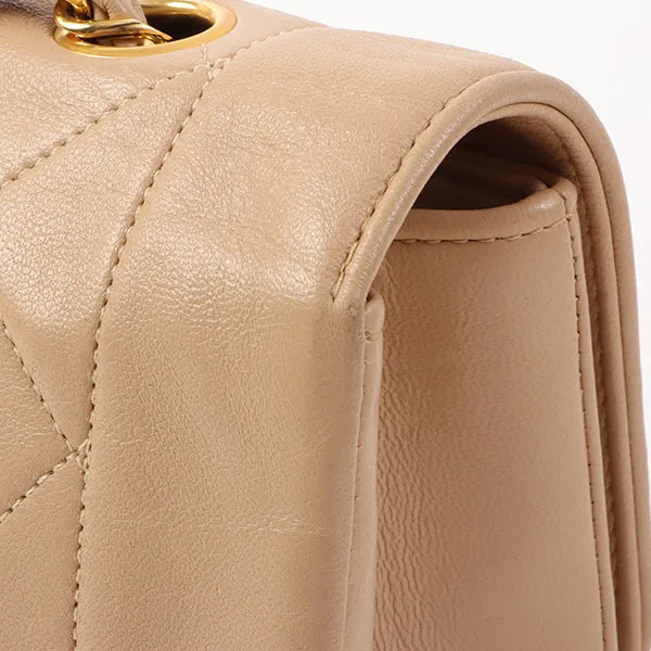 Chanel Around 1990 Made Edge Design Flap Turn-Lock Chain Bag Beige