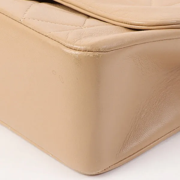 Chanel Around 1990 Made Edge Design Flap Turn-Lock Chain Bag Beige