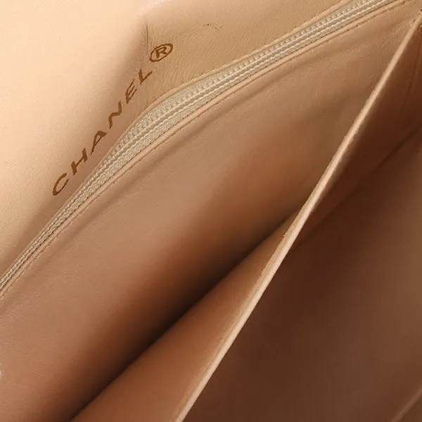 Chanel Around 1990 Made Edge Design Flap Turn-Lock Chain Bag Beige