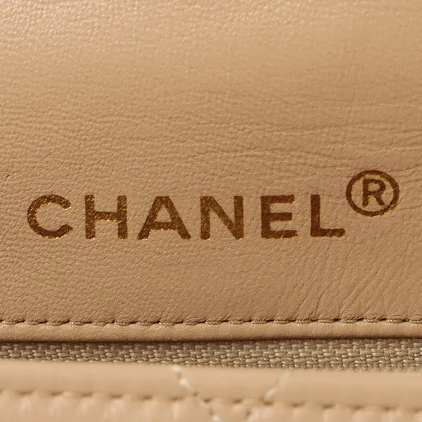 Chanel Around 1990 Made Edge Design Flap Turn-Lock Chain Bag Beige