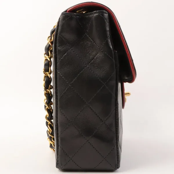 Chanel Around 1990 Made Edge Design Flap Turn-Lock Chain Bag Black/Red
