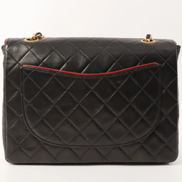 Chanel Around 1990 Made Edge Design Flap Turn-Lock Chain Bag Black/Red