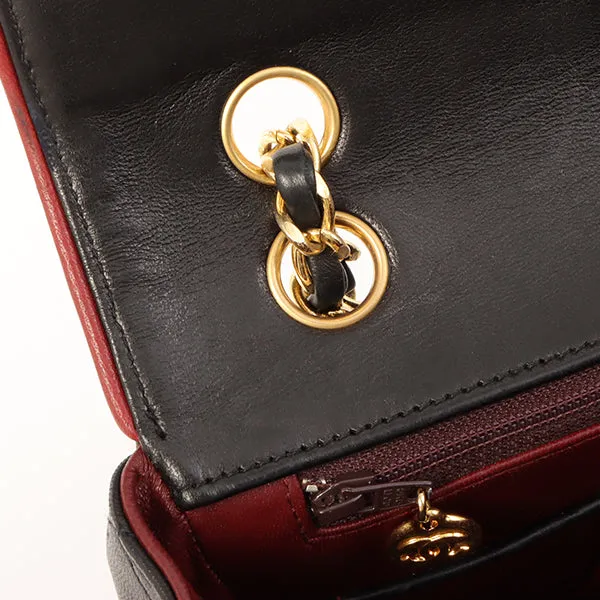 Chanel Around 1990 Made Edge Design Flap Turn-Lock Chain Bag Black/Red
