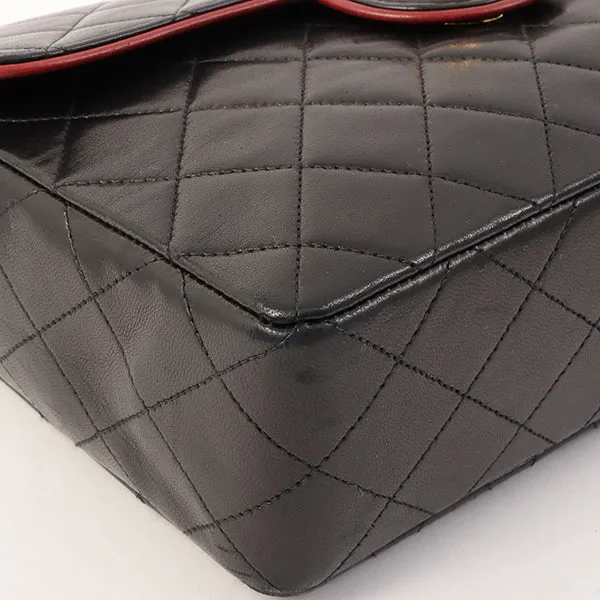 Chanel Around 1990 Made Edge Design Flap Turn-Lock Chain Bag Black/Red