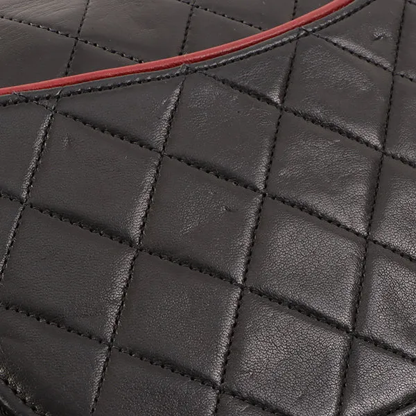 Chanel Around 1990 Made Edge Design Flap Turn-Lock Chain Bag Black/Red