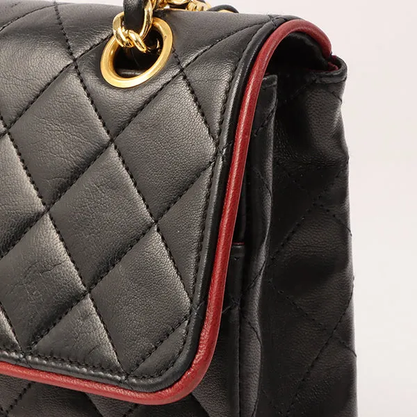 Chanel Around 1990 Made Edge Design Flap Turn-Lock Chain Bag Black/Red