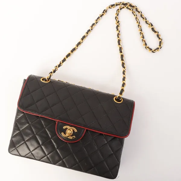 Chanel Around 1990 Made Edge Design Flap Turn-Lock Chain Bag Black/Red