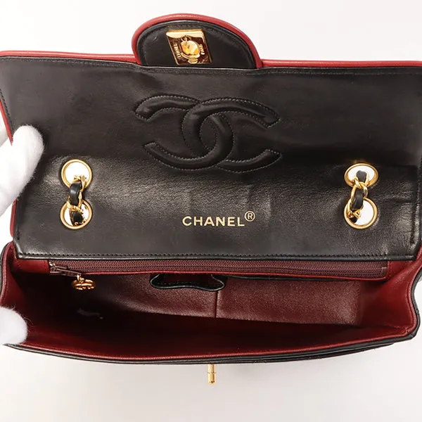 Chanel Around 1990 Made Edge Design Flap Turn-Lock Chain Bag Black/Red