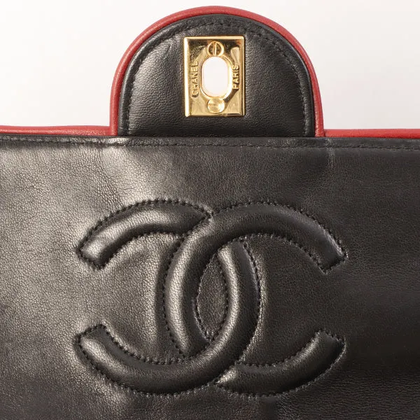 Chanel Around 1990 Made Edge Design Flap Turn-Lock Chain Bag Black/Red