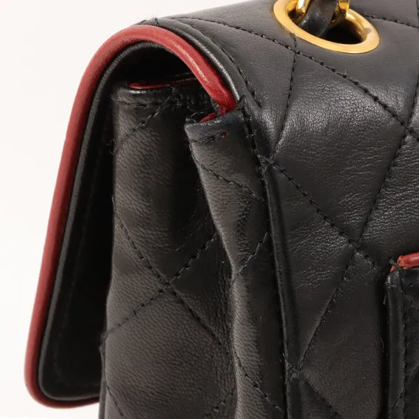 Chanel Around 1990 Made Edge Design Flap Turn-Lock Chain Bag Black/Red