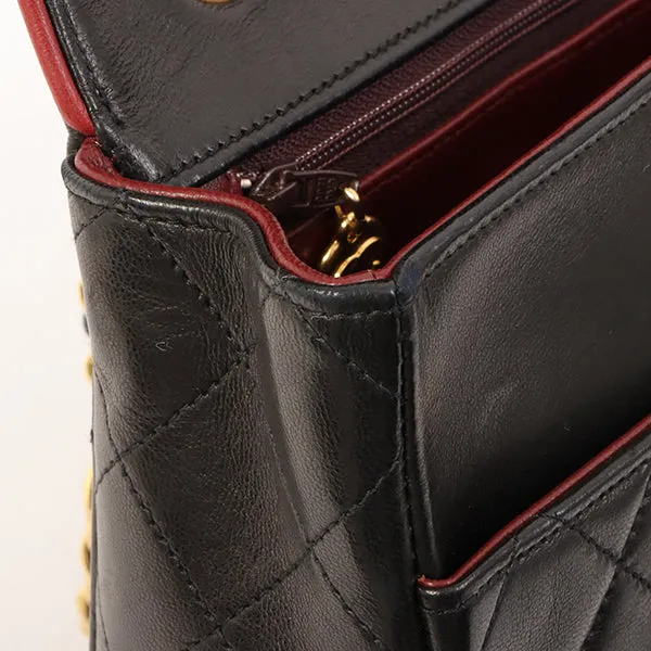 Chanel Around 1990 Made Edge Design Flap Turn-Lock Chain Bag Black/Red