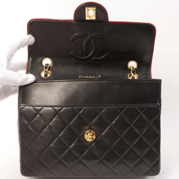 Chanel Around 1990 Made Edge Design Flap Turn-Lock Chain Bag Black/Red