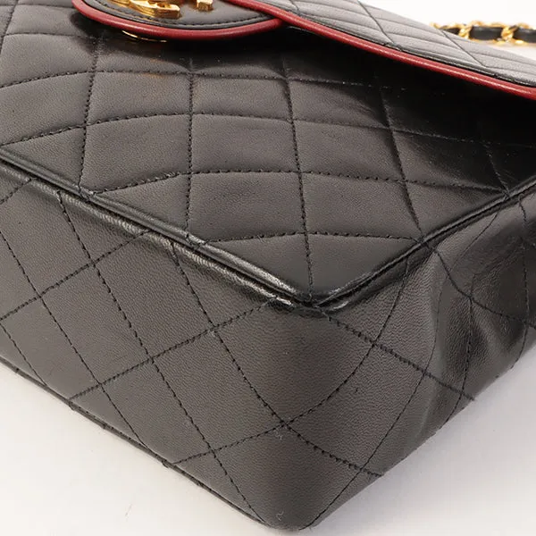 Chanel Around 1990 Made Edge Design Flap Turn-Lock Chain Bag Black/Red