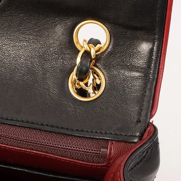Chanel Around 1990 Made Edge Design Flap Turn-Lock Chain Bag Black/Red