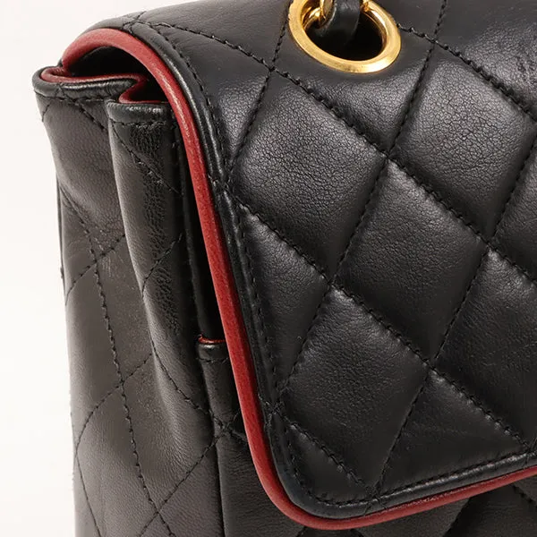 Chanel Around 1990 Made Edge Design Flap Turn-Lock Chain Bag Black/Red