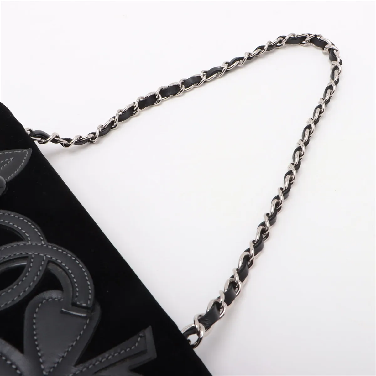 Chanel Camelia Belbet X Leather Chain Shoulder Bag Black Silver G