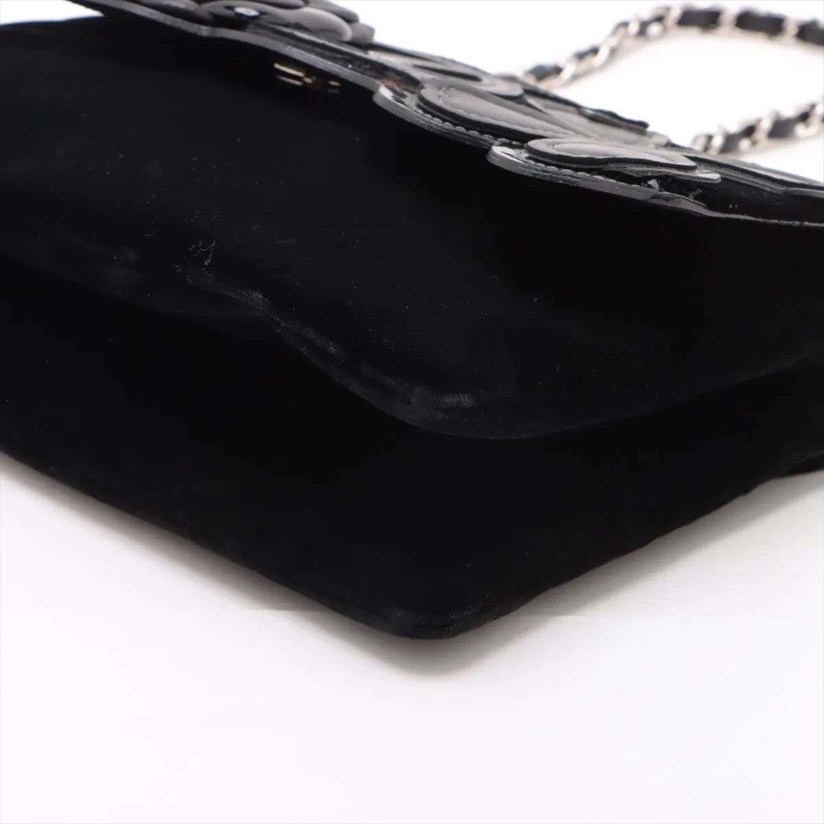 Chanel Camelia Belbet X Leather Chain Shoulder Bag Black Silver G
