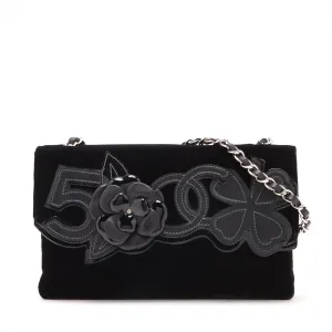 Chanel Camelia Belbet X Leather Chain Shoulder Bag Black Silver G