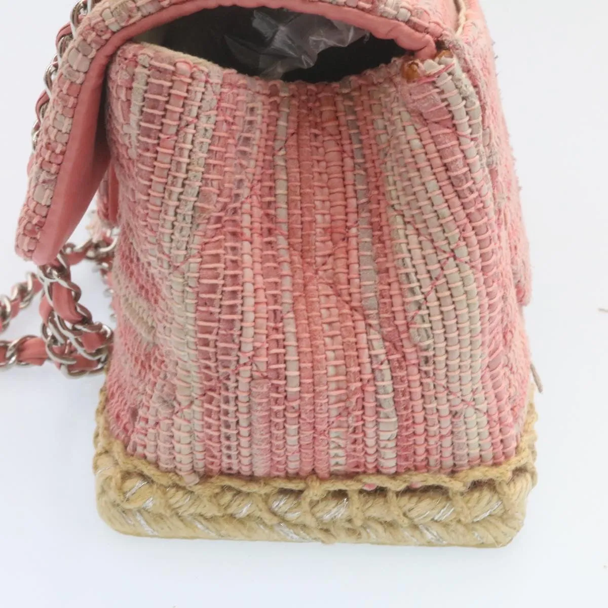 CHANEL Chain Flap Shoulder Bag Turn Lock Canvas Pink CC Auth bs334A