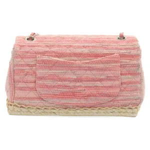 CHANEL Chain Flap Shoulder Bag Turn Lock Canvas Pink CC Auth bs334A