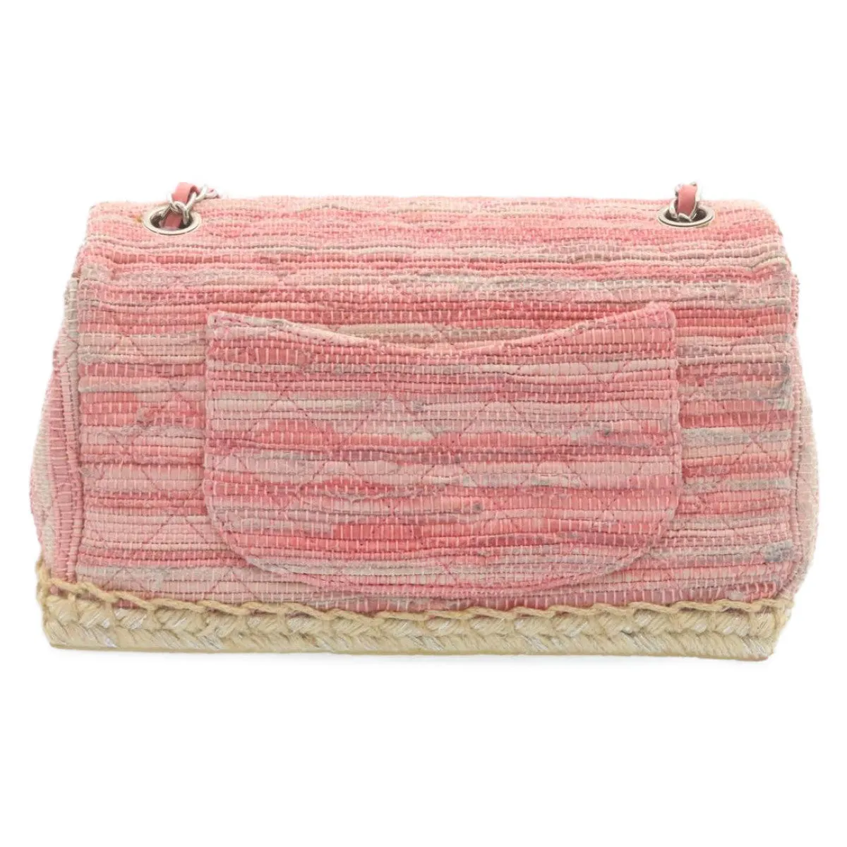 CHANEL Chain Flap Shoulder Bag Turn Lock Canvas Pink CC Auth bs334A